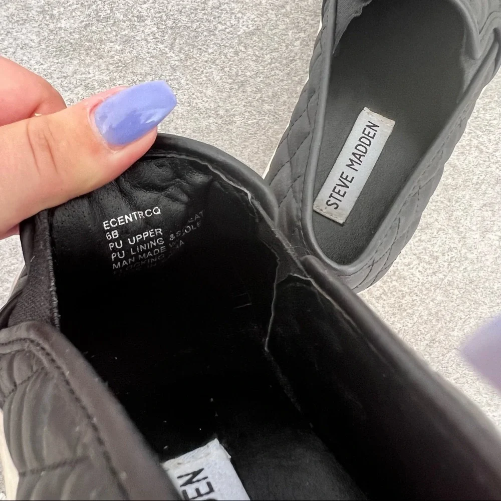 Steve Madden Shoes Black Ecentrcq Quilted Slip On Sneakers Womens Size 6 - Picture 6 of 6